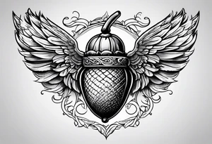 Flying acorn with wings tattoo idea