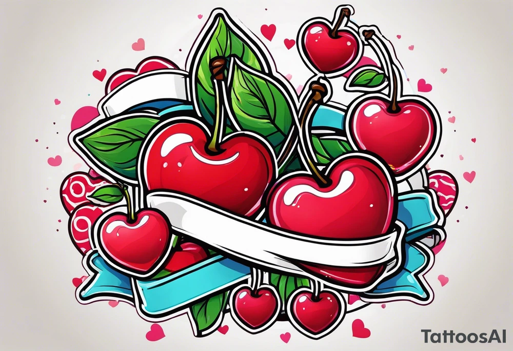 Cherries with ribbon and love heart candy tattoo idea