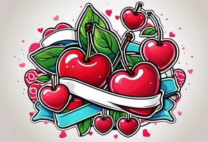 Cherries with ribbon and love heart candy tattoo idea
