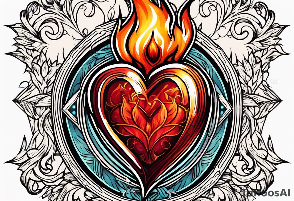 sacred heart vintage traditional tattoo flames tattoo idea