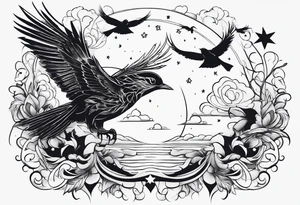 stars, clouds, birds tattoo idea
