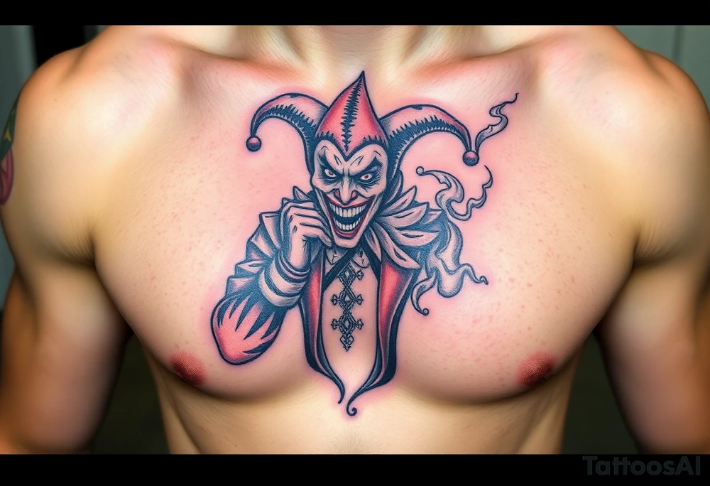 jester coming out of smoke tattoo idea