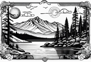 lake tahoe with mountains tattoo idea