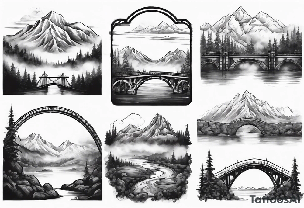 goledn gate bridge and mountain landscape with fog rolling in tattoo idea