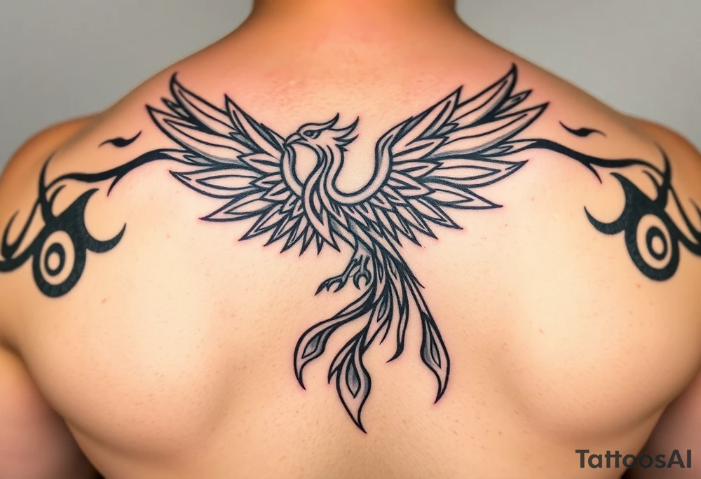 magnificent phoenix rising from golden flames with trailing embers tattoo idea