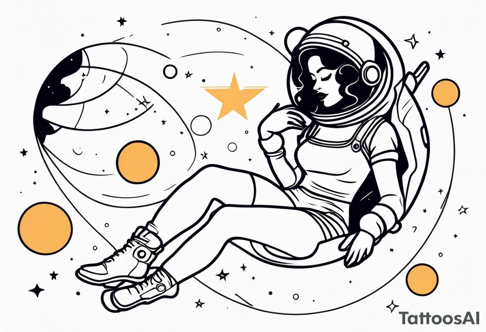 Pinup woman in space tattoo idea