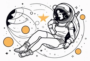 Pinup woman in space tattoo idea