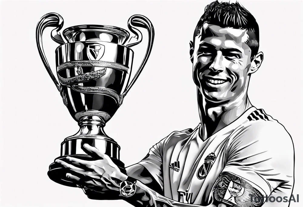 Cristiano Ronaldo holding champions league trophy tattoo idea