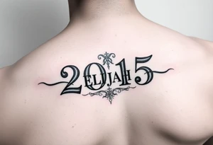 ROMAN NUMERALS equalling the year 2015, with an elegant name of ELIJAH placed within the center of the roman numerals tattoo idea