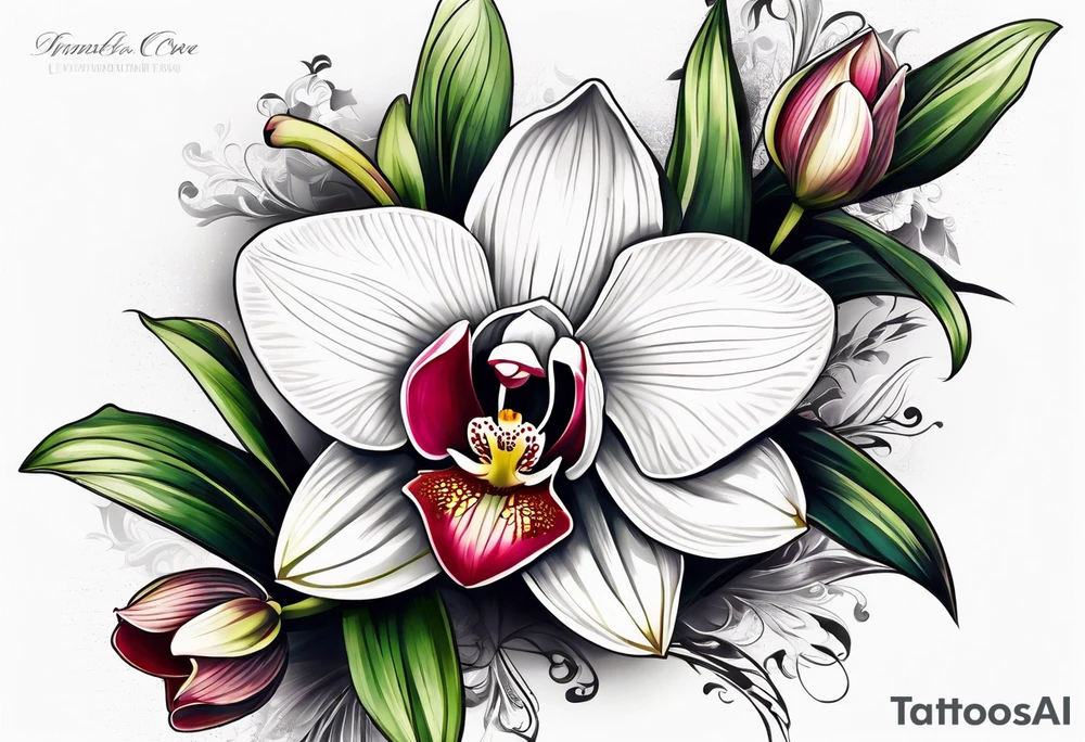 Cymbidium orchid rose on each side tattoo idea
