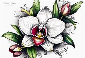 Cymbidium orchid rose on each side tattoo idea