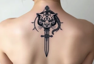 mystical panther around an ancient dagger with jeweled hilt tattoo idea