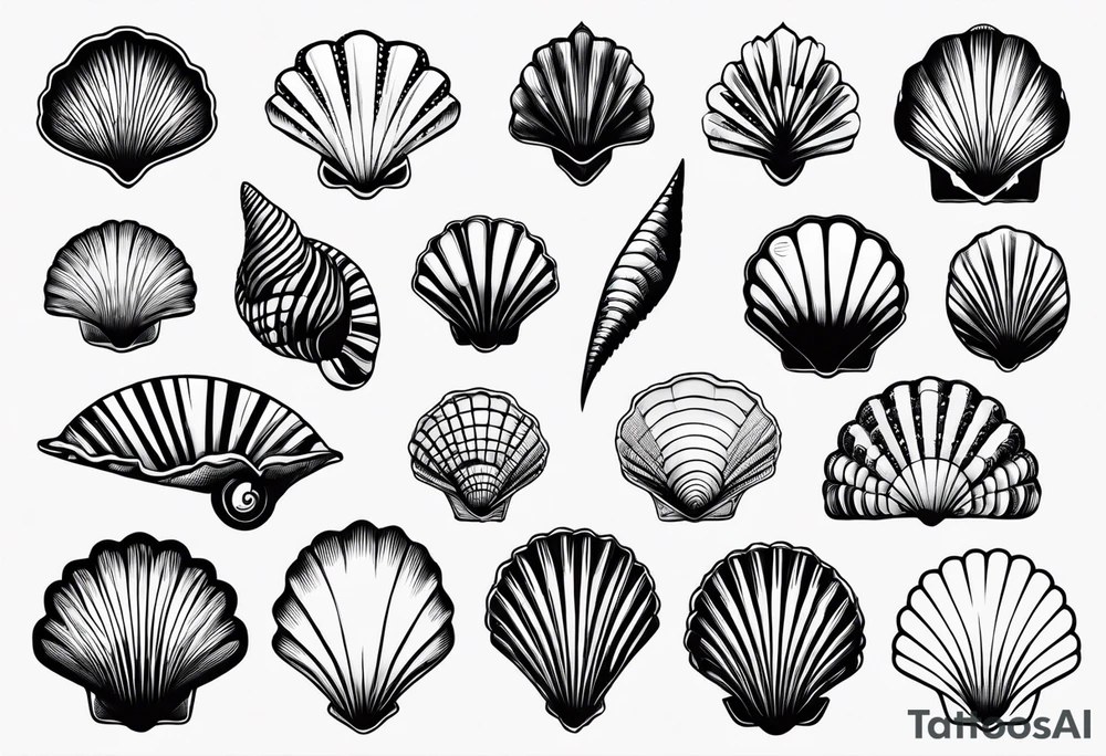 Variety of shell shapes flash sheet tattoo idea