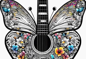 Guitar, butterfly, rainbow, Halo tattoo idea