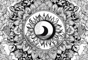 flowers around sun tattoo idea