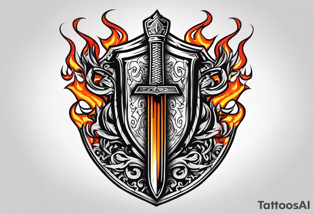 Valhalla on  fire shield sword tattoo idea