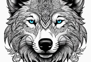 Halbes Gesicht eines Wolfes
Mit Keltischen Zeichen
Im Hintergrund Wald und Berge
Fenrir tattoo idea
