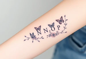 Love myself First with butterflies and flowers 
Letters L,M,N,O,P discreetly hidden among the foliage tattoo idea