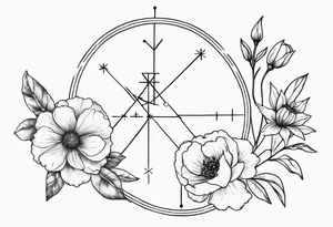 zodiac constellation two Sagittarius, one Capricorn one Gemini, with two november birth flower, january birth flower, june birth flower tattoo idea
