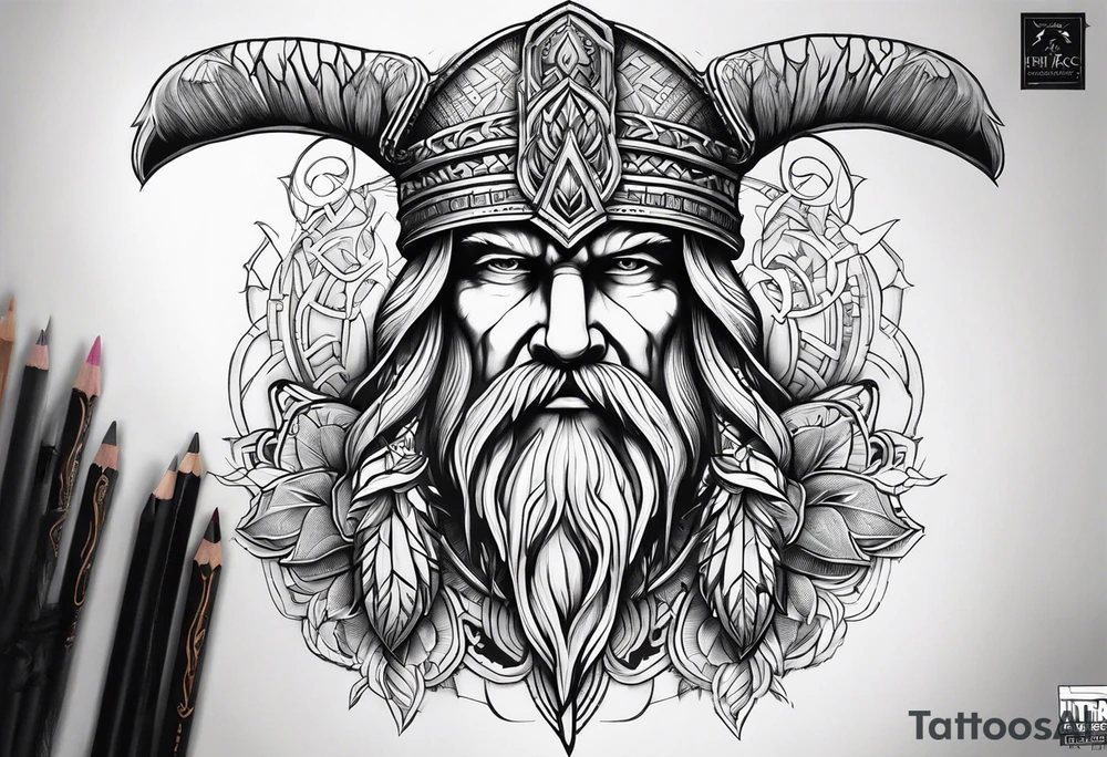 odin face nordic compas tattoo idea