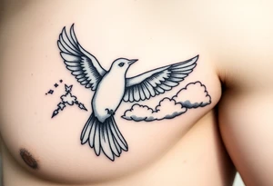 Dove and a blue jay, clouds, shining light to or from heaven tattoo idea
