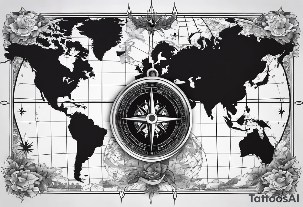 Compass on world map tattoo idea