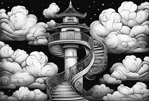 Waking spiral stair case into the clouds tattoo idea