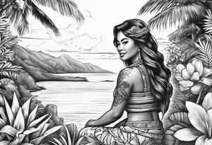 Hula Girl with scenic background tattoo idea