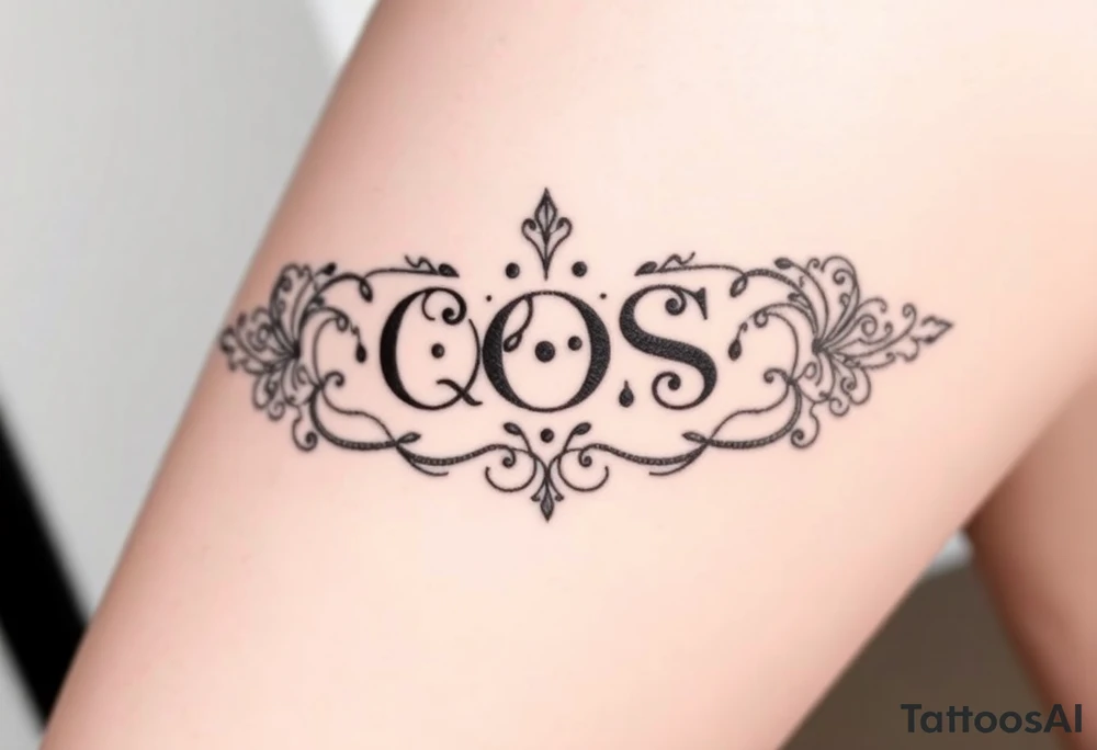 text reading "QOS" across a womb tattoo tattoo idea