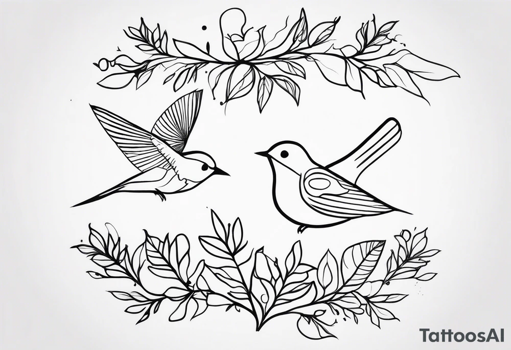 a long unique small feminine leaftattoo with birds on the wrist tattoo idea