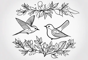 a long unique small feminine leaftattoo with birds on the wrist tattoo idea