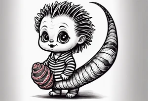 Baby Beetlejuice holding a stuffed toy of the sandworm tattoo idea