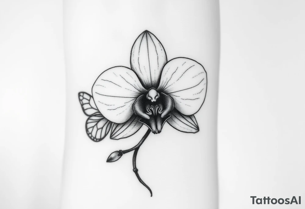 Orchid flower with two butterflies around it tattoo idea