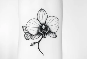 Orchid flower with two butterflies around it tattoo idea