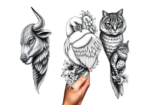 Animals, bull, dog, swan, owl, cat, tattoo idea