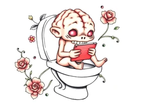 big fat brain rot kid with a ipad on the toilet shitting with skibidi toilet tattoo idea