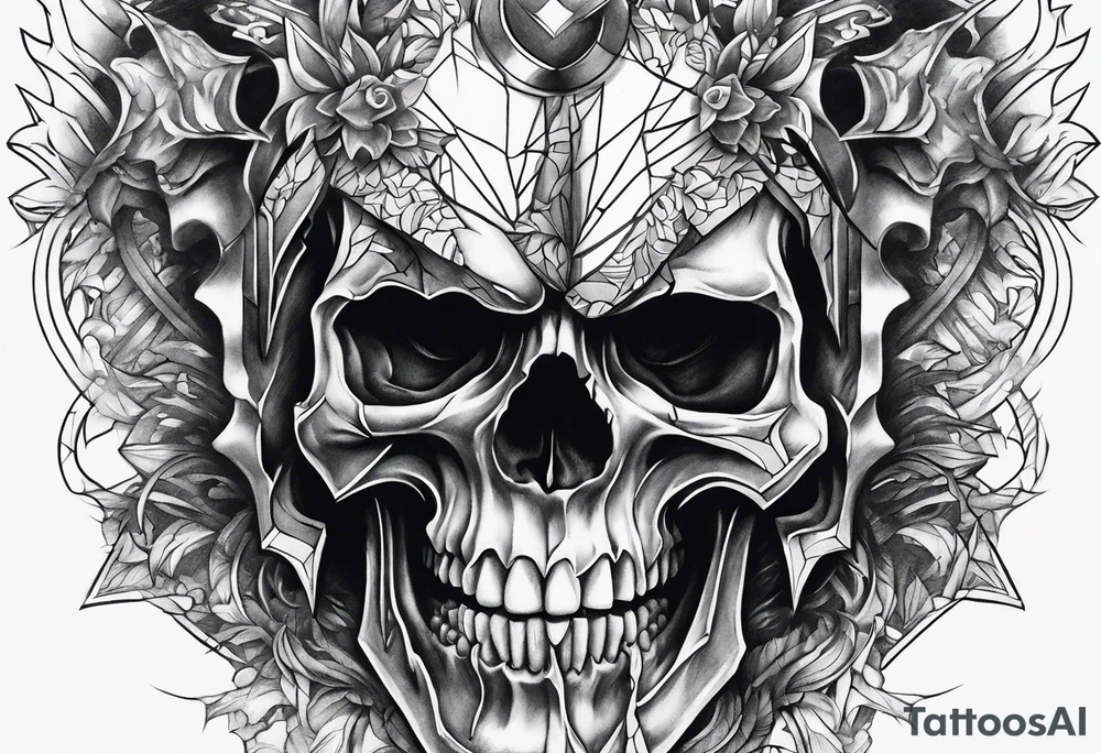 fragmented screaming skull tattoo idea