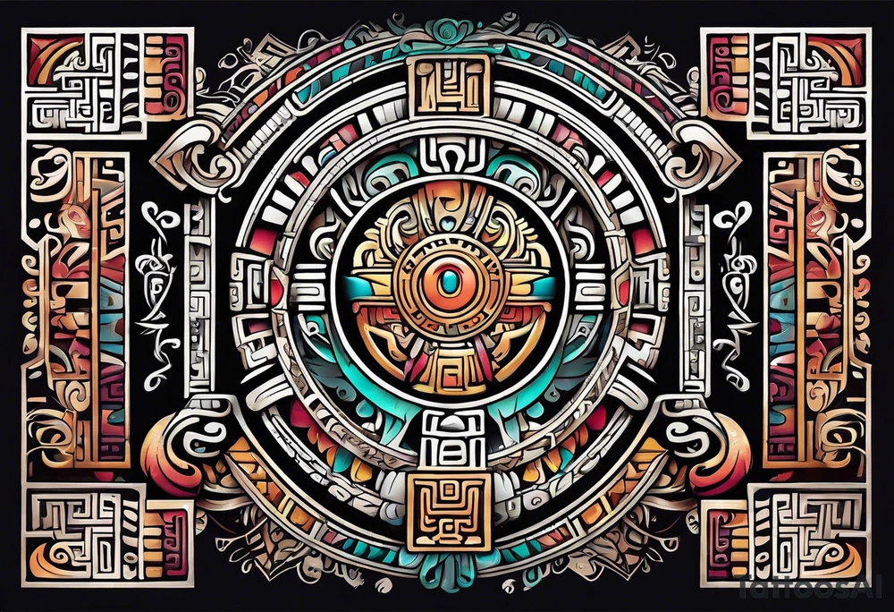 Colorful Mayan hieroglyph tattoo idea