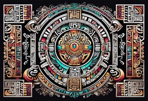 Colorful Mayan hieroglyph tattoo idea