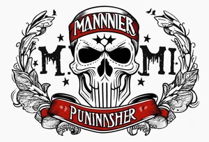 The Punisher skull with Manners Maketh Man text tattoo idea