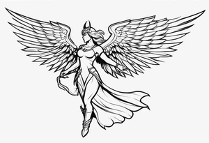 The full body of a Valkyrie with wings flying tattoo idea