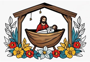 jesus in manger

old school vintage simple traditional design with vintage flowers surrounding it bold color simple tattoo idea