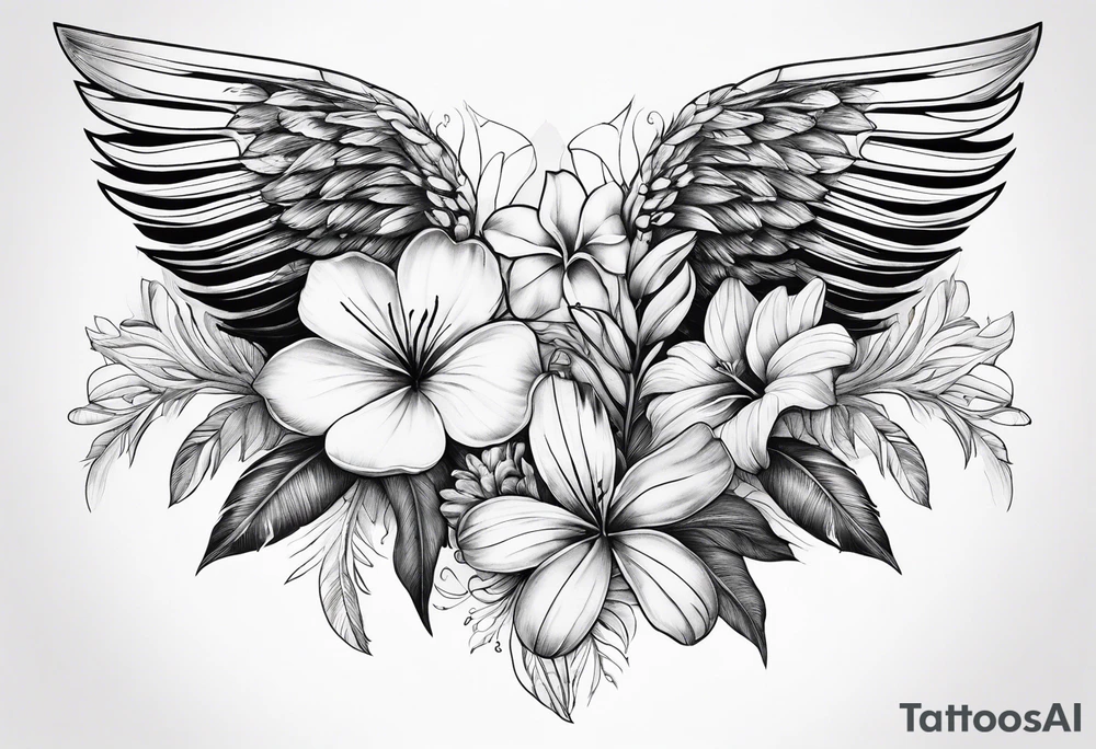 wing, flower, palm, sea tattoo idea