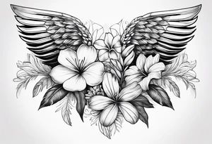 wing, flower, palm, sea tattoo idea