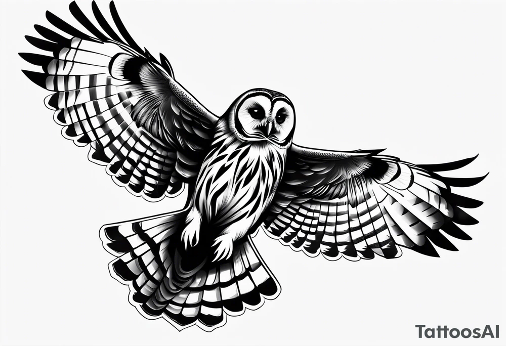 barred owl in flight face on tattoo idea