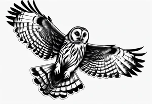 barred owl in flight face on tattoo idea