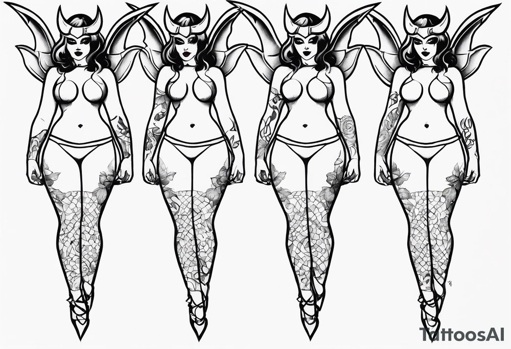 demon pinup full body tattoo idea