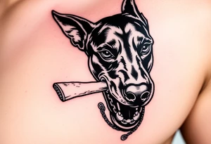 Angry doberman with a cigar and gold chain tattoo idea
