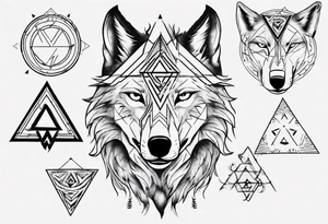 wolf head with triangle on forehead and circle in the background tattoo idea