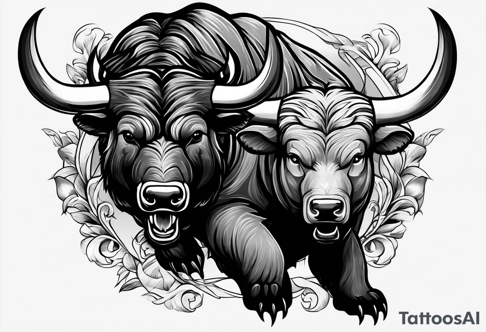 I want a sleeve tattoo design combining a bear fighting a bull tattoo idea